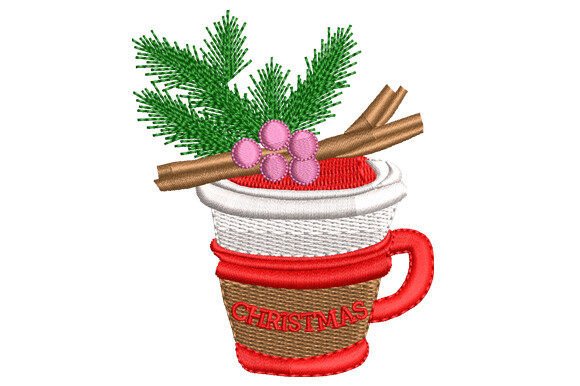 Christmas Coffee Cup Embroidery Design