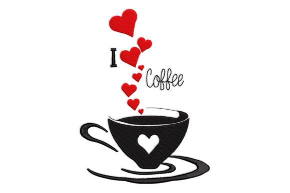Coffee Cup with Heart Embroidery Design