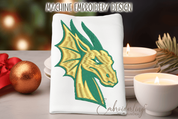 New Year Green Dragon Embroidery Design